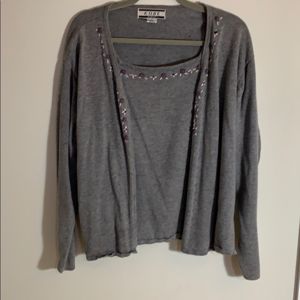 Faux-twinset sweater-fancy embroidered detail!